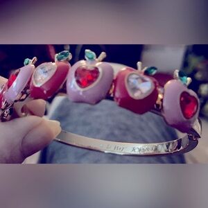 BETSEY JOHNSON Back to School Ltd Edition Pink Red Apple Bejeweled Bracelet NWT